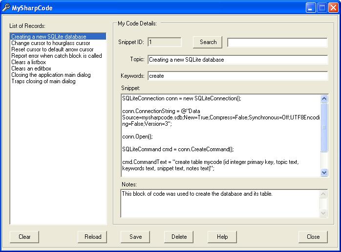 MySharpCode 1.1 software screenshot