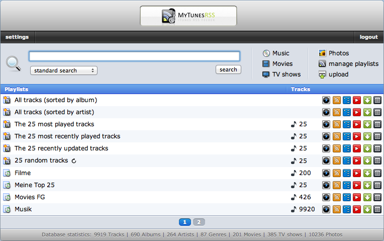 MyTunesRSS 6.8.1 software screenshot