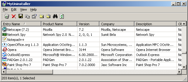MyUninstaller 1.76 software screenshot