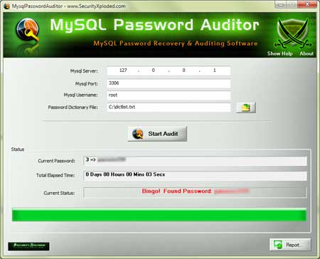MysqlPasswordAuditor 4.0 software screenshot