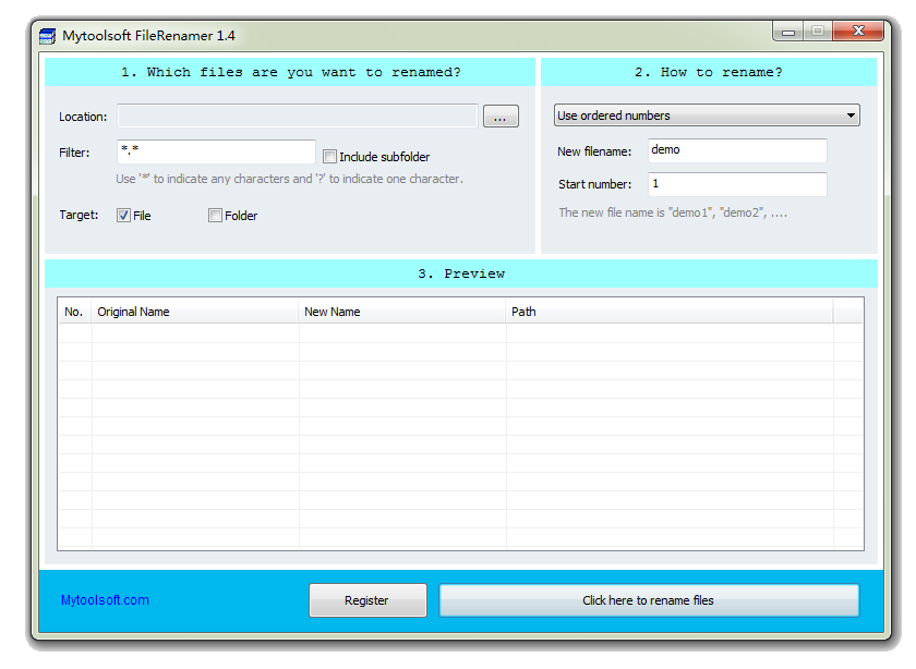 Mytoolsoft FileRenamer 1.8.1 software screenshot