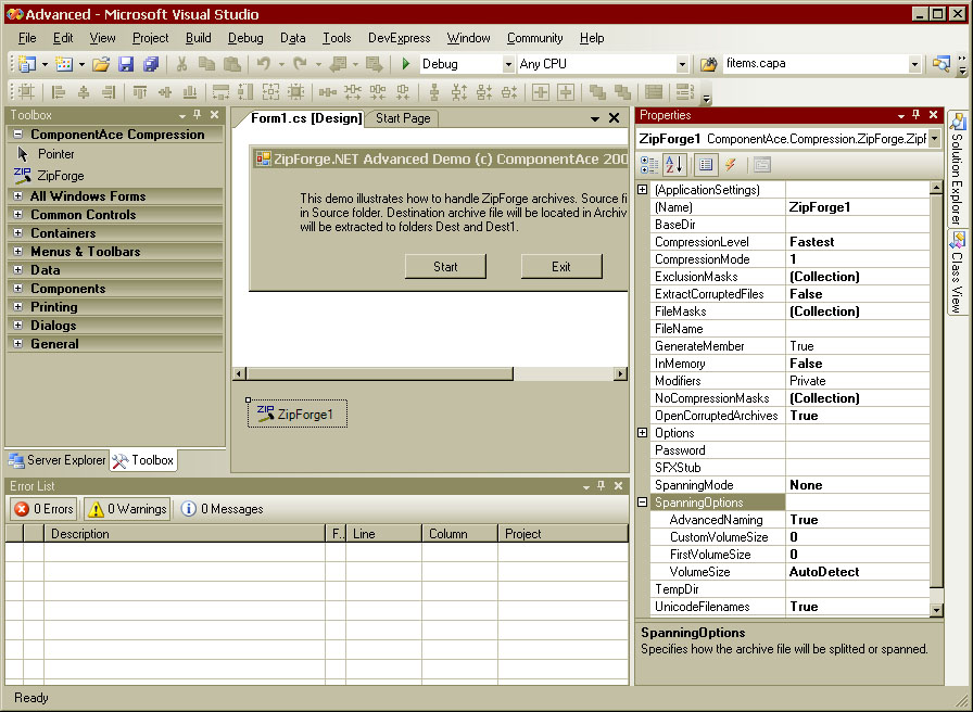 .NET Zip Component ZipForge.NET 3.00 software screenshot
