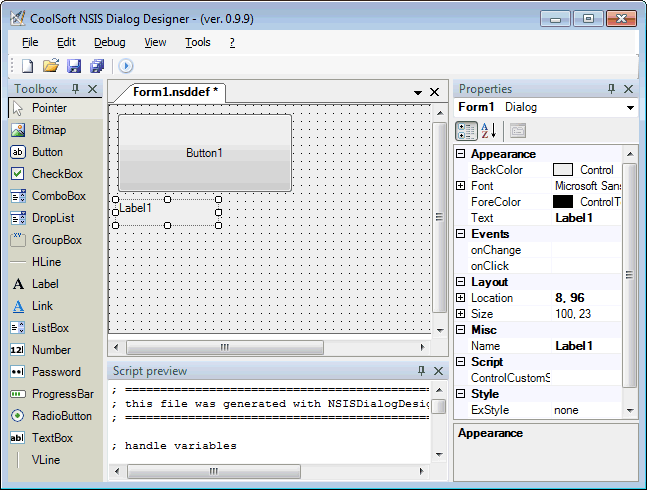 NSIS Dialog Designer 1.4.0 software screenshot
