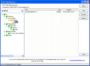 NT File Recovery 2.0 software screenshot