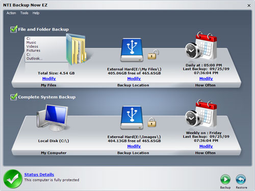 NTI Backup Now EZ 5.0.0.18 software screenshot