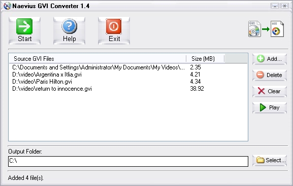 Naevius GVI Converter 1.4 software screenshot