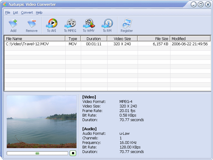 Naturpic Video Converter 6.0 software screenshot