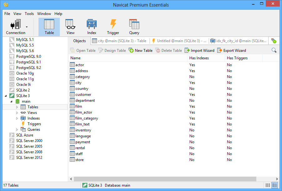 Navicat Essentials for SQLite 12.0.9 software screenshot