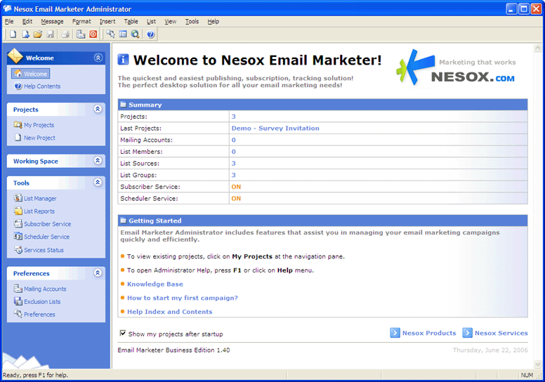 Nesox Email Marketer Personal Edition 2.01 software screenshot
