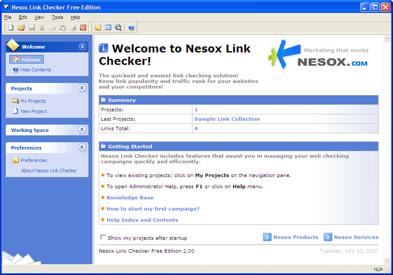 Nesox Link Checker Free Edition 2.0 software screenshot