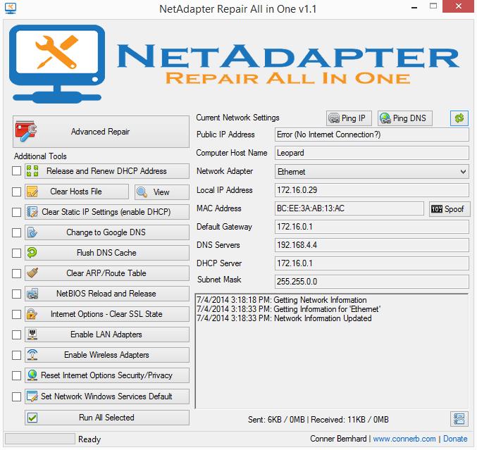 NetAdapter Repair All In One 1.2 software screenshot