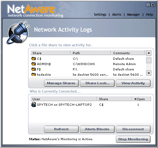 NetAware 1.20 software screenshot
