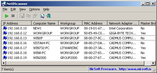 NetBScanner 1.10 software screenshot