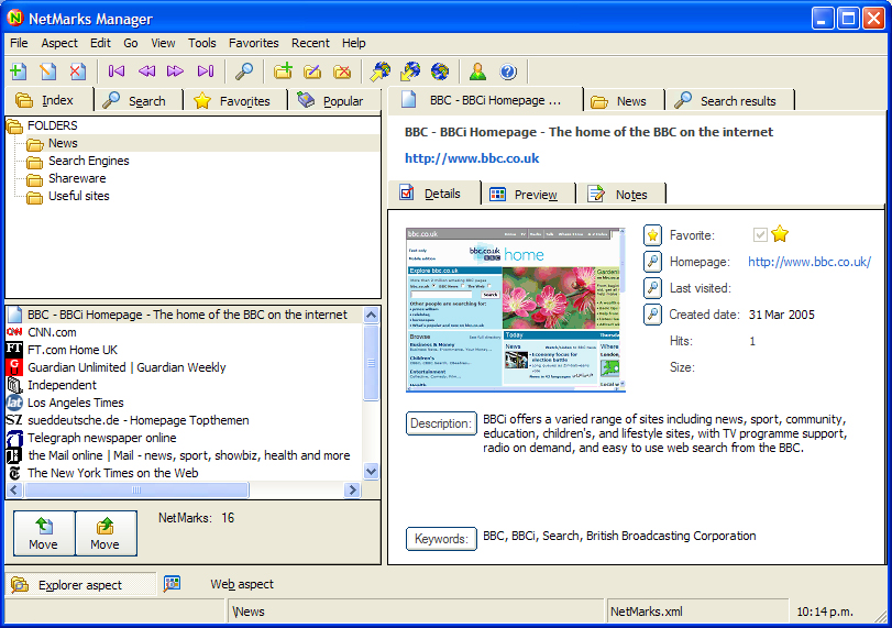 NetMarks Manager 3.0 software screenshot