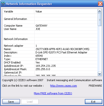 Network Info Requester 1.01 software screenshot
