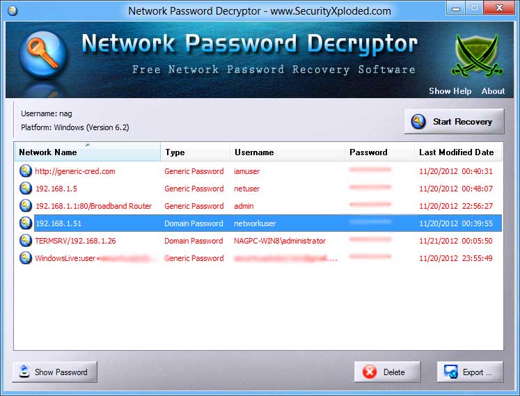 Network Password Decryptor 7.5 software screenshot