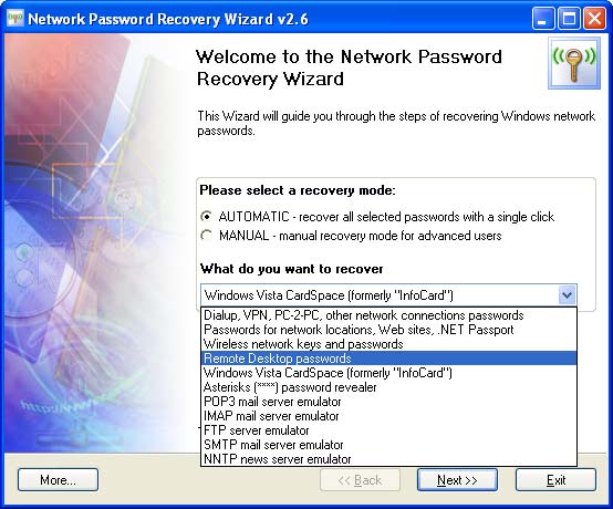 Network Password Recovery Wizard 5.8.3.678 software screenshot