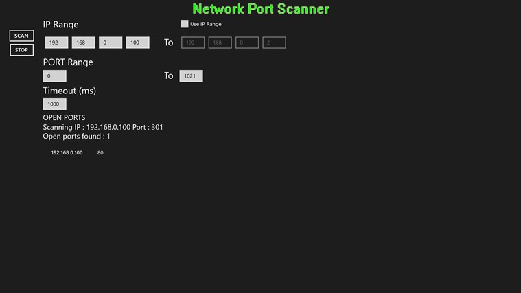 Network Port Scanner for Windows 8 1.0.0.3 software screenshot