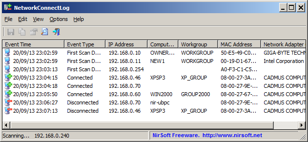 NetworkConnectLog 1.10 software screenshot