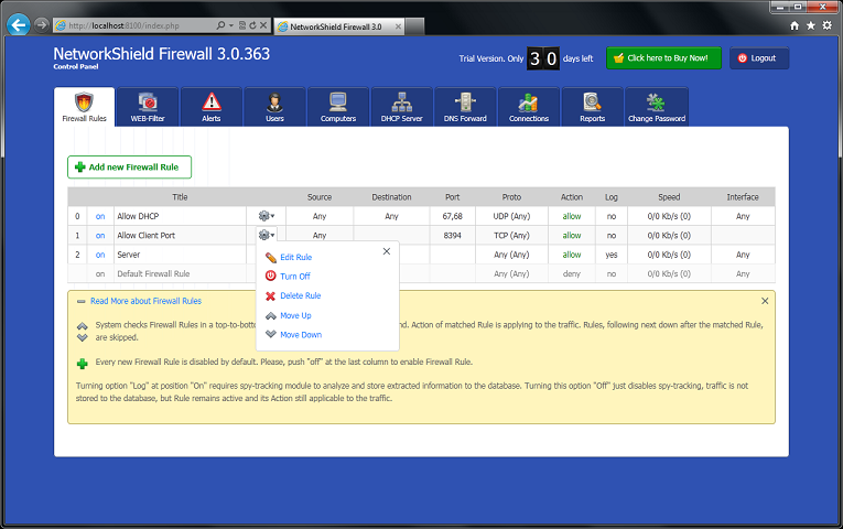NetworkShield Firewall 3.0 Build 371 software screenshot