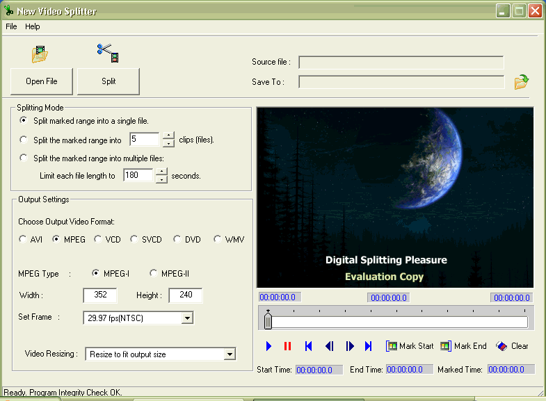 New Video Splitter 1.1 software screenshot