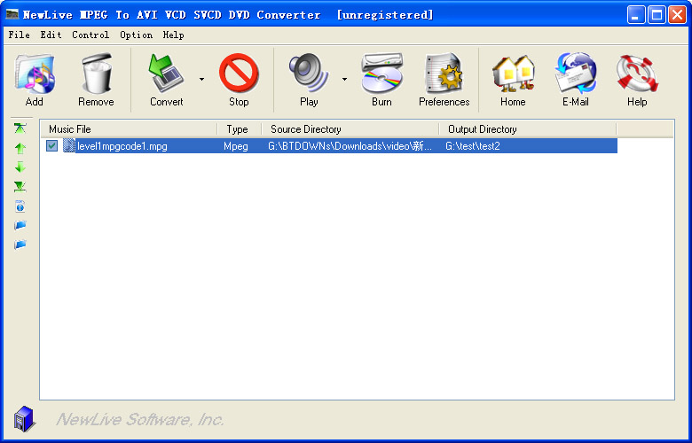 NewLive Mpeg to AVI VCD DVD Converter 5.3 software screenshot