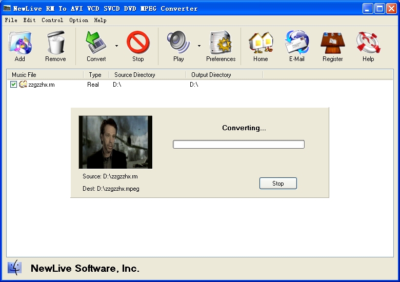 NewLive RM To AVI VCD SVCD DVD Converter 7.9 software screenshot