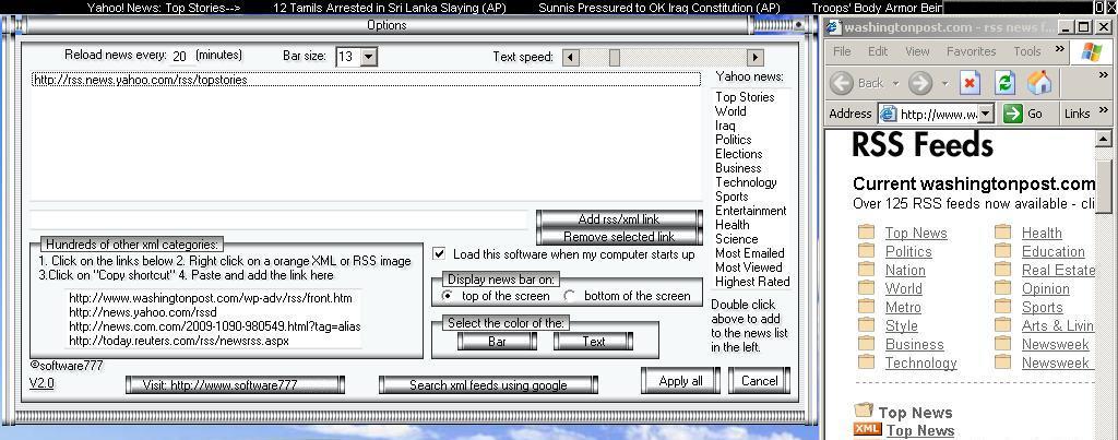 News Desktop Scrolling Bar (rss--xml) 2.0 software screenshot
