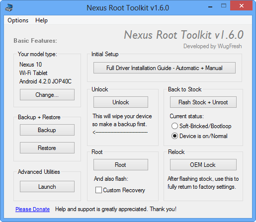 Nexus Root Toolkit 2.1.9 software screenshot