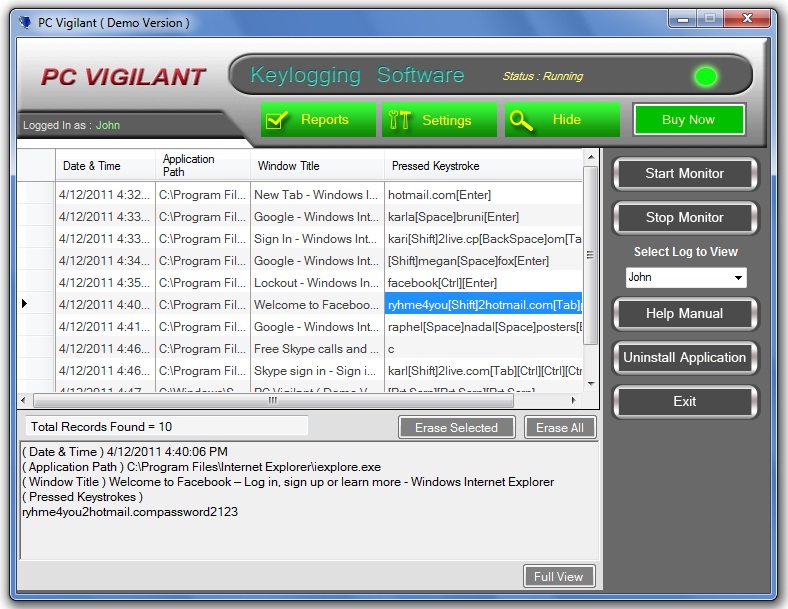 Niche Keylogger 1.0 software screenshot