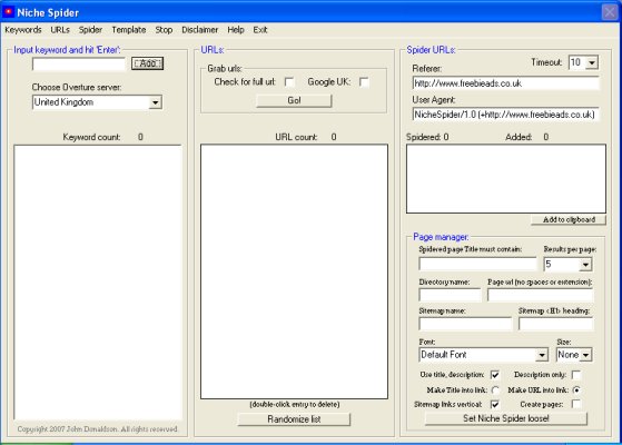 Niche Spider 1.0 software screenshot