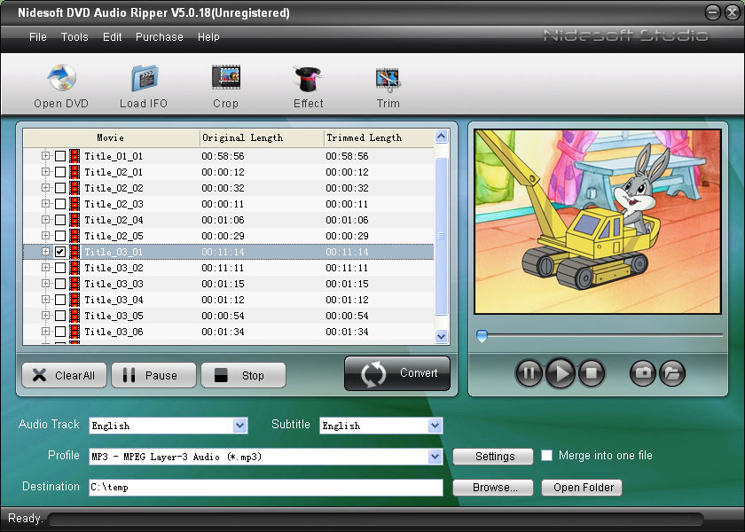 Nidesoft DVD Audio Ripper 5.2.28 software screenshot