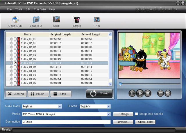 Nidesoft DVD to PSP Suite 2.3.56 software screenshot