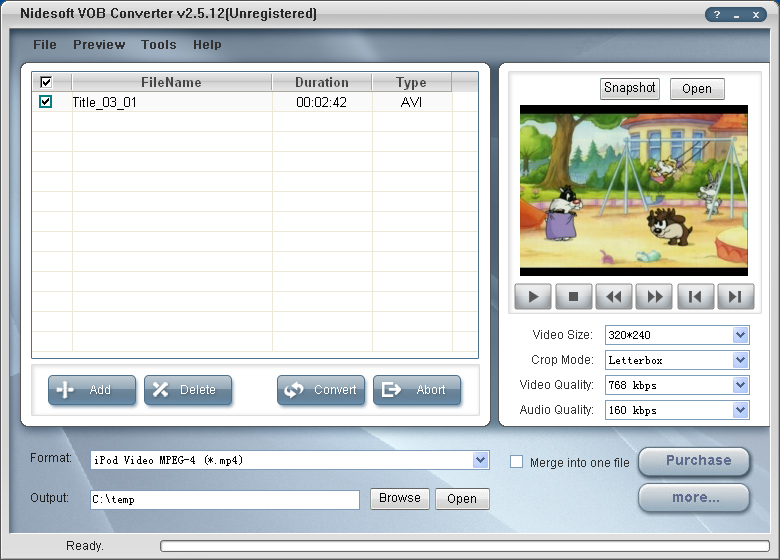 Nidesoft VOB Converter 2.4.16 software screenshot