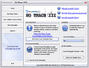 No Trace 3.25 software screenshot