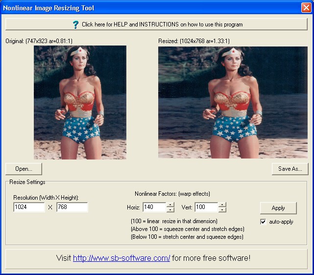 Nonlinear Image Resizing Tool 1.0 software screenshot