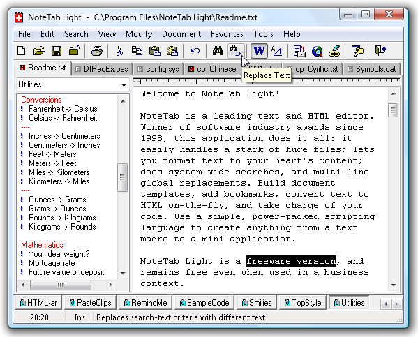 NoteTab Light 6.2 software screenshot