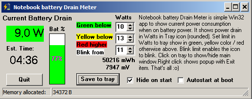 Notebook battery Drain Meter  software screenshot