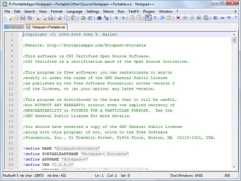 Notepad++ Portable 7.3.2 software screenshot