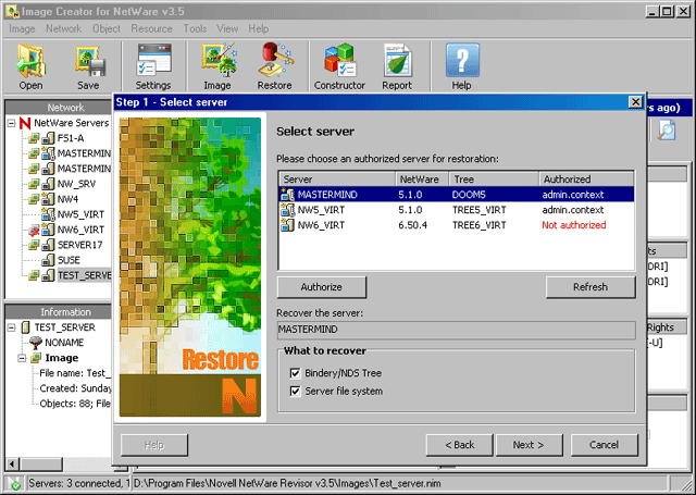 Novell NetWare Revisor 3.6.6 software screenshot