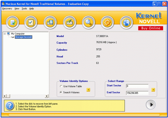 Novell Netware Data Recovery 4.03 software screenshot