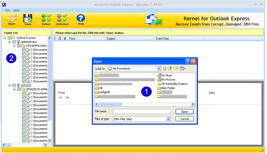 Nucleus Kernel Outlook Express Email Recovery 9.04.01 software screenshot