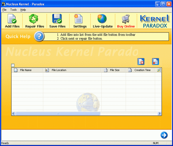 Nucleus Kernel Paradox Database Repair 4.03 software screenshot