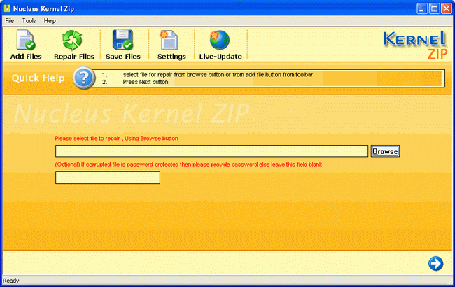 Nucleus Kernel Zip Repair Software 4.02 software screenshot