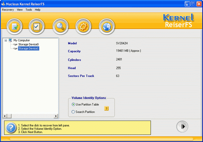 Nucleus ReiserFS Linux Partition Recovery 4.03 software screenshot