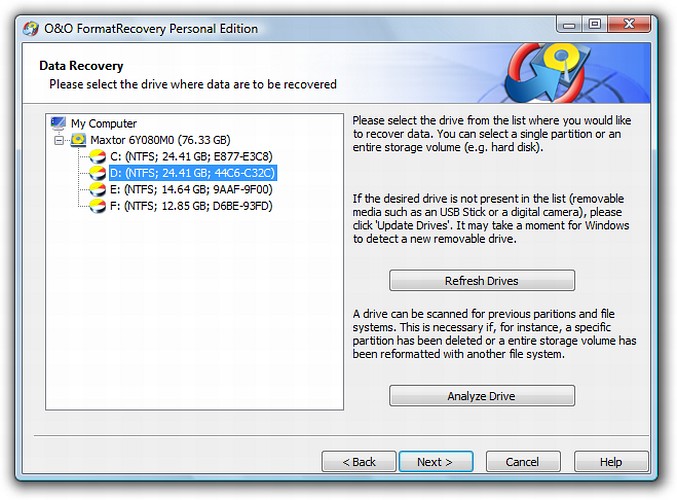 O&O FormatRecovery Personal Edition 4 software screenshot