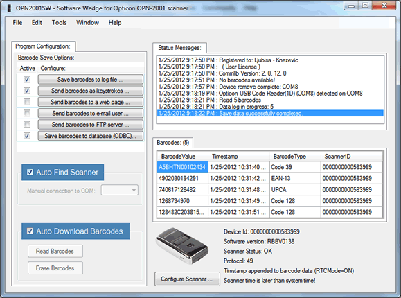 O2001SSW - Software Wedge for Opticon OPN-2001 scanners 1.5.5.0 software screenshot
