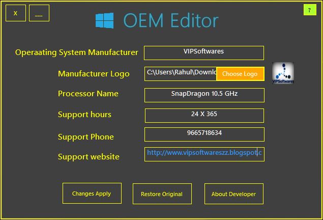 OEM Editor 1.0 software screenshot