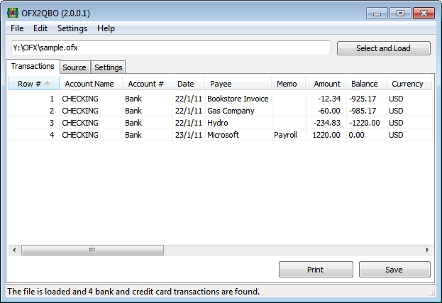 OFX2QBO 2.2.2.5 software screenshot