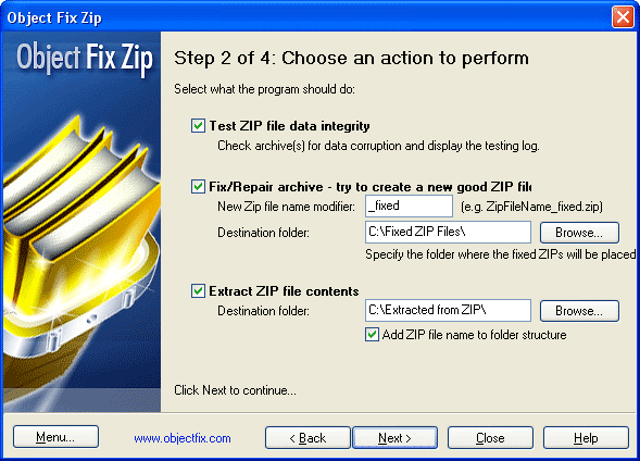 Object FIX ZIP 1.7.27 software screenshot